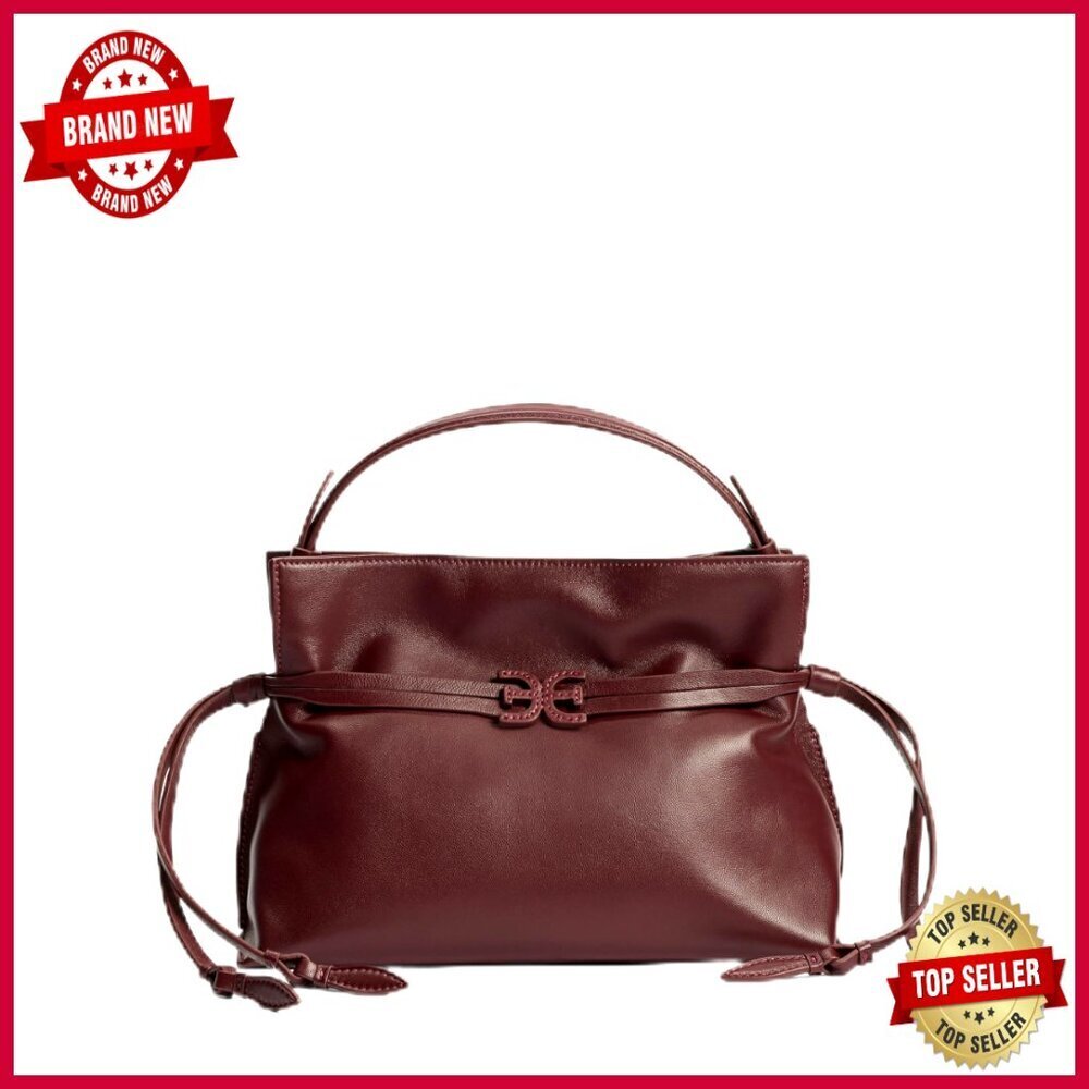 Small Leather Drawstring Crossbody Tote with Adjustable Strap